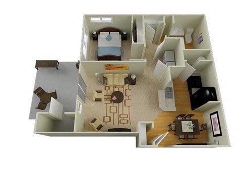 Floor plan for 1 bed, 1 bath, 839 sqft
